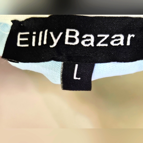 Eilly Bazar Light Blue Raised Dot On/Off Shoulder Ruffle Ruched Dress,Large - Picture 16 of 16